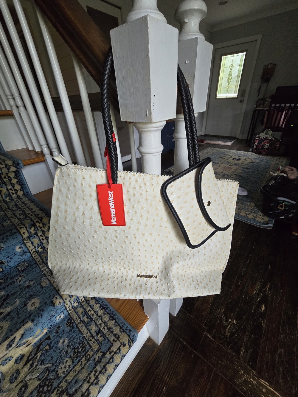 Montana West Cream Tote Bag with Black Trim